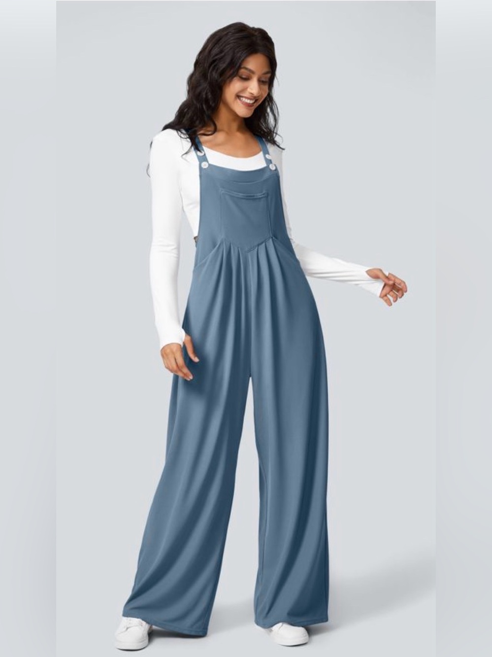 Halara Pockets Blue Waffle Casual Overall Relaxed Slouchy Size XL NWT